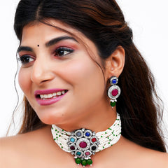 Black Silver Multicolor Jewel Set  (Pack of 1)