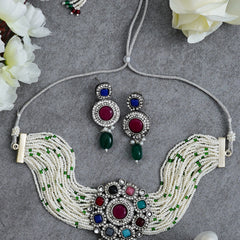 Black Silver Multicolor Jewel Set  (Pack of 1)