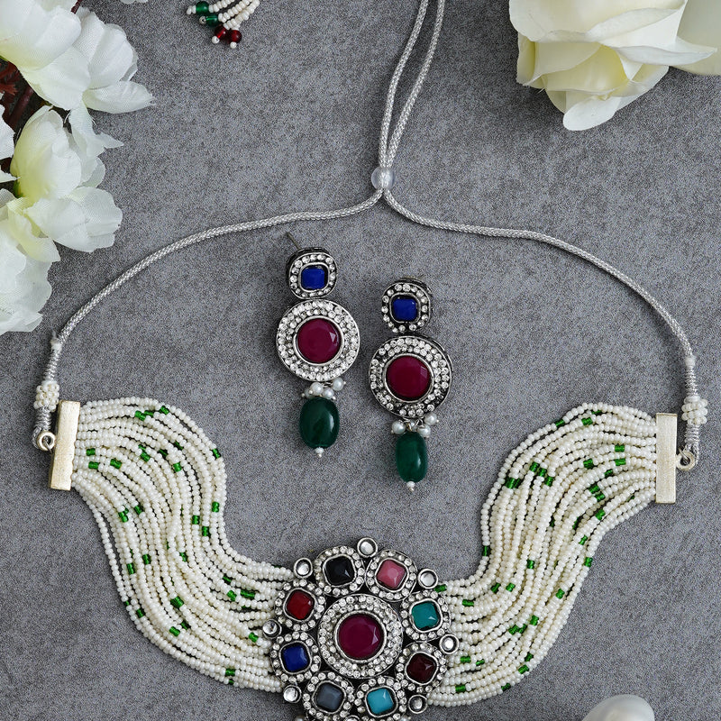 Black Silver Multicolor Jewel Set  (Pack of 1)