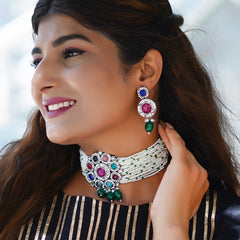 Black Silver Multicolor Jewel Set  (Pack of 1)