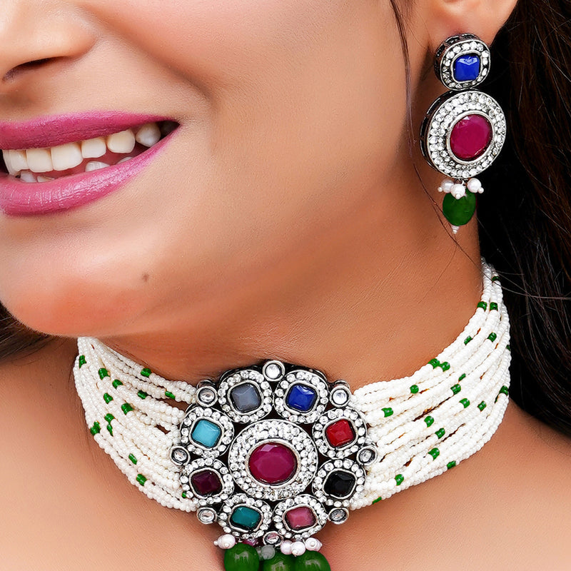 Black Silver Multicolor Jewel Set  (Pack of 1)