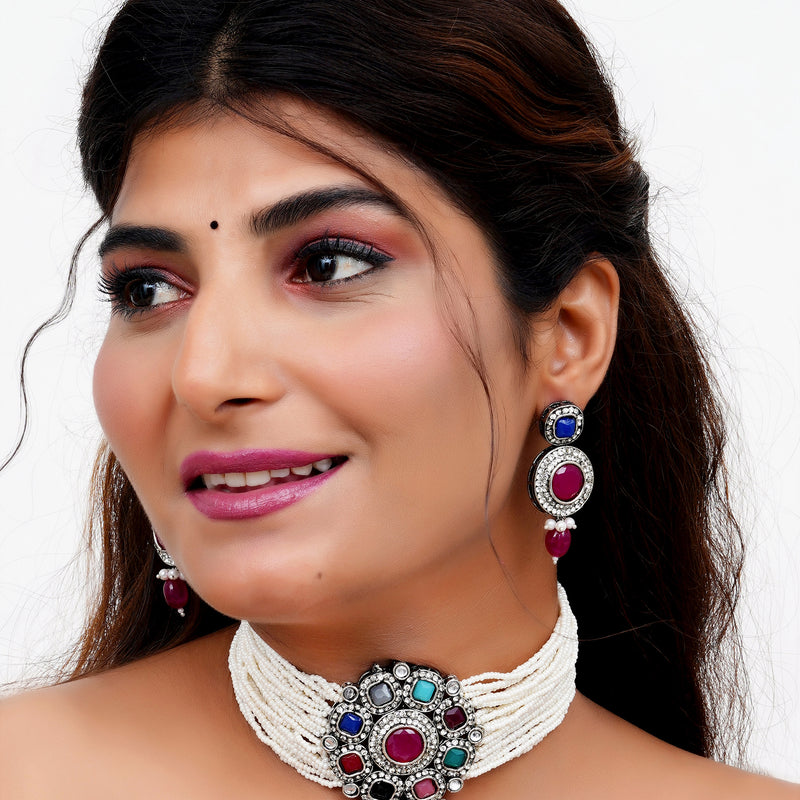 Black Silver Multicolor Jewel Set  (Pack of 1)