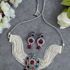 Black Silver Multicolor Jewel Set  (Pack of 1)