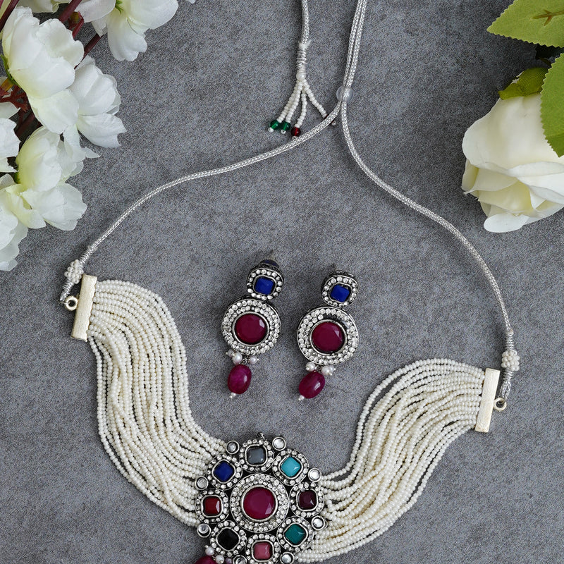 Black Silver Multicolor Jewel Set  (Pack of 1)