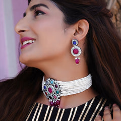 Black Silver Multicolor Jewel Set  (Pack of 1)