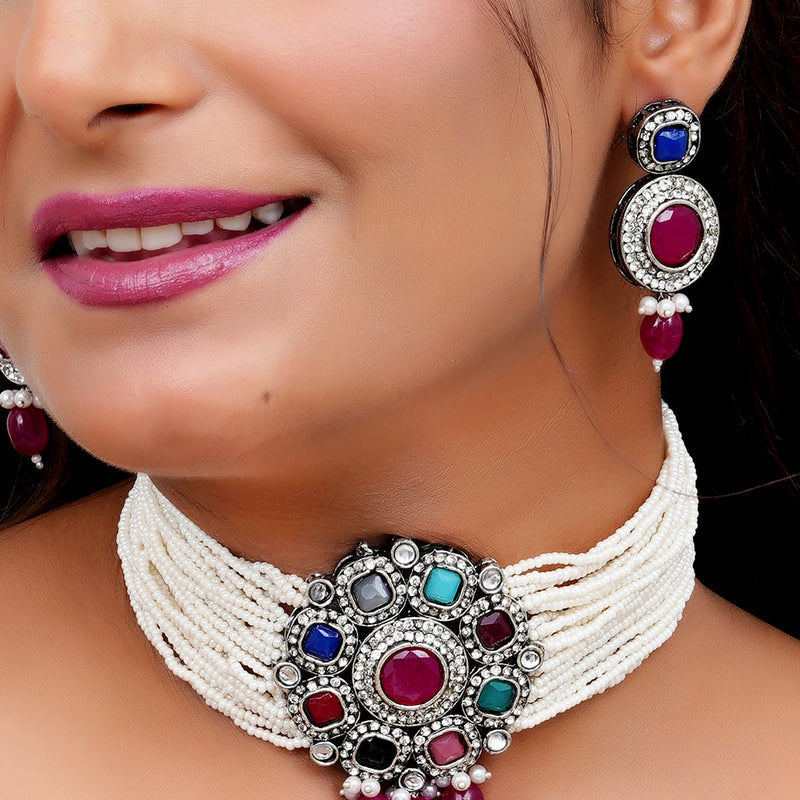 Black Silver Multicolor Jewel Set  (Pack of 1)