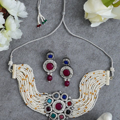 Black Silver Multicolor Jewel Set  (Pack of 1)