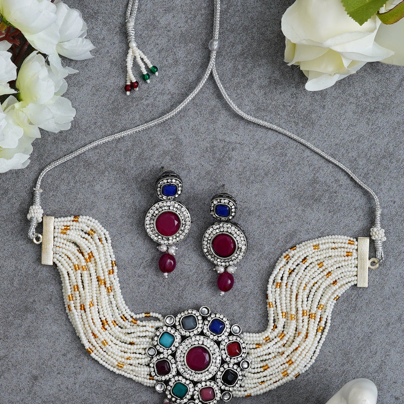 Black Silver Multicolor Jewel Set  (Pack of 1)