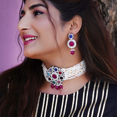 Black Silver Multicolor Jewel Set  (Pack of 1)