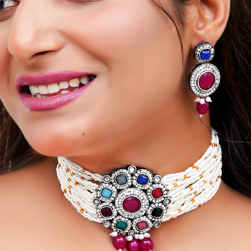 Black Silver Multicolor Jewel Set  (Pack of 1)