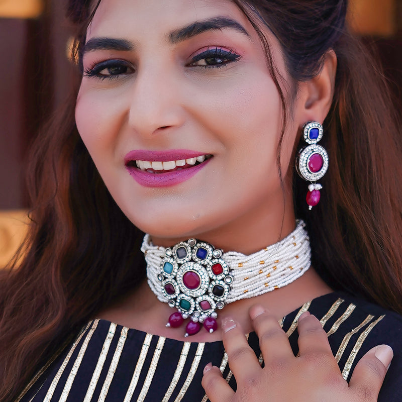 Black Silver Multicolor Jewel Set  (Pack of 1)