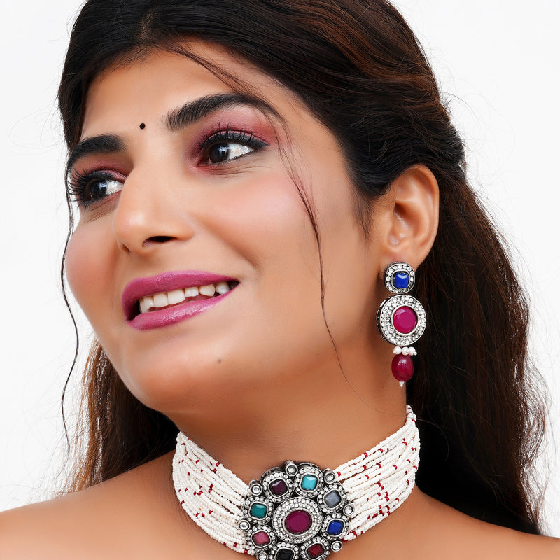 Black Silver Multicolor Jewel Set  (Pack of 1)