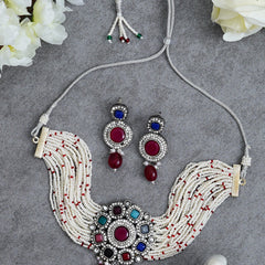 Black Silver Multicolor Jewel Set  (Pack of 1)