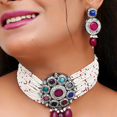 Black Silver Multicolor Jewel Set  (Pack of 1)