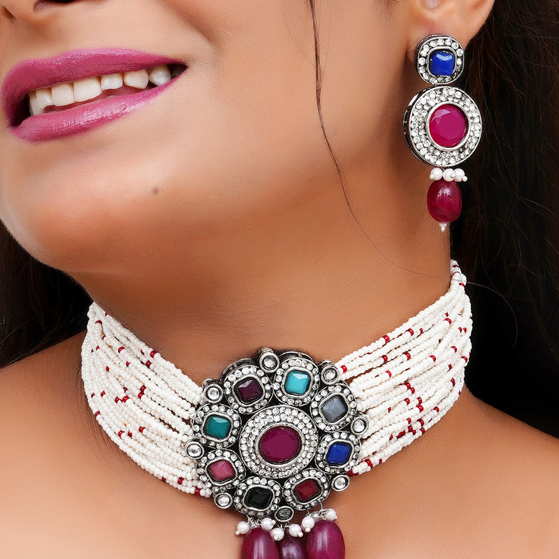 Black Silver Multicolor Jewel Set  (Pack of 1)