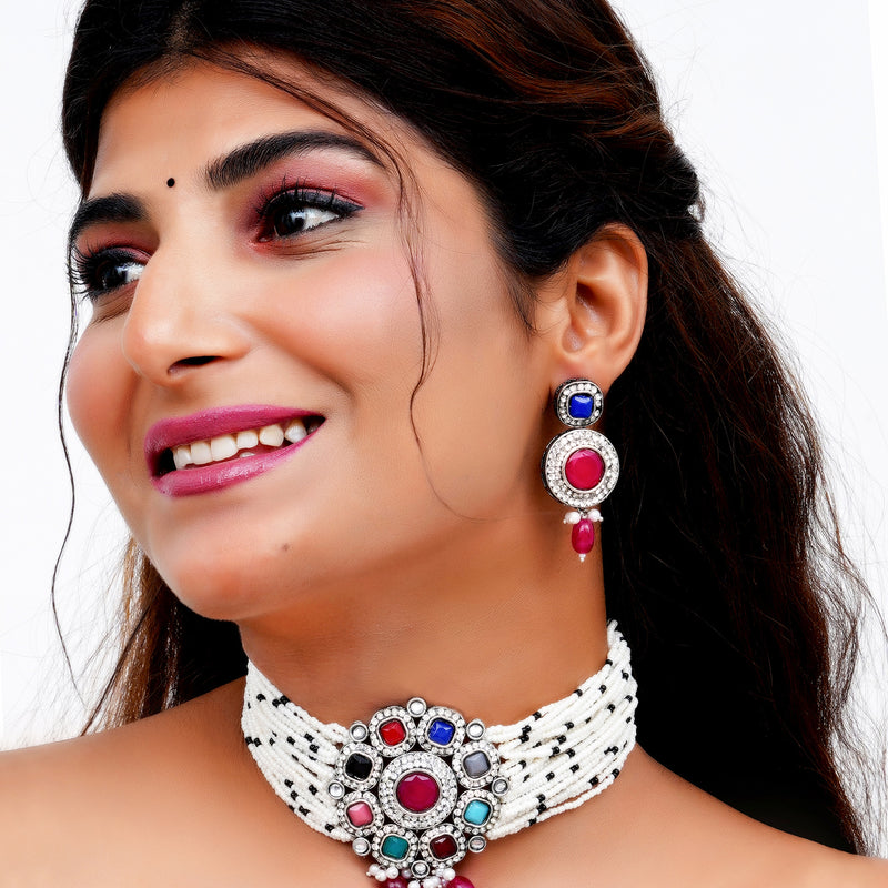 Black Silver Multicolor Jewel Set  (Pack of 1)