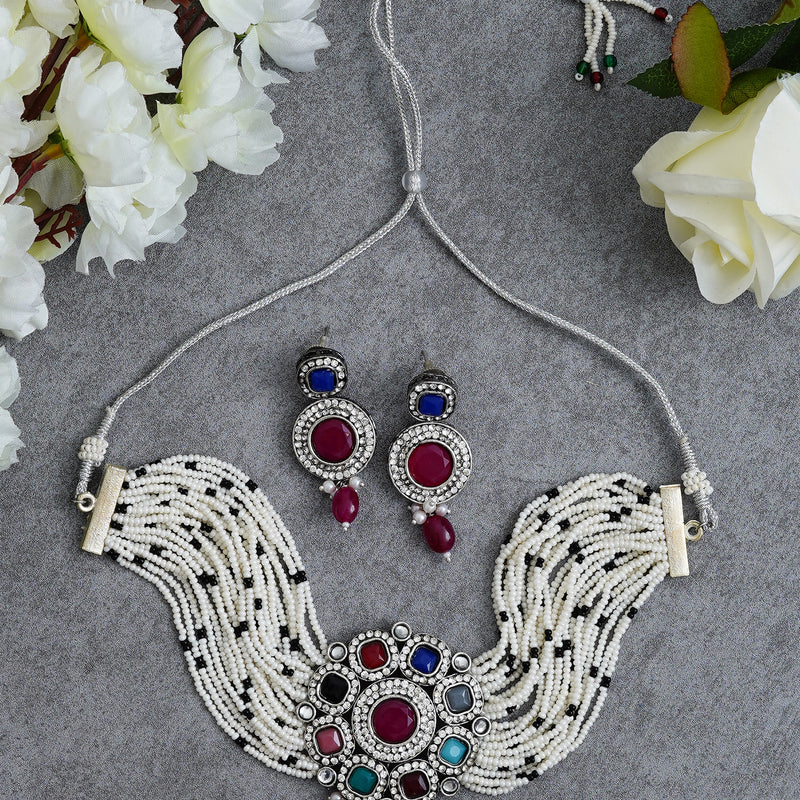 Black Silver Multicolor Jewel Set  (Pack of 1)