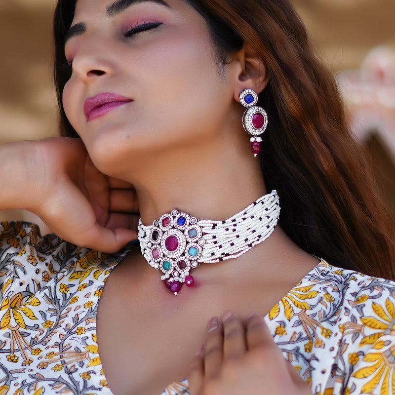 Black Silver Multicolor Jewel Set  (Pack of 1)