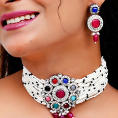 Black Silver Multicolor Jewel Set  (Pack of 1)