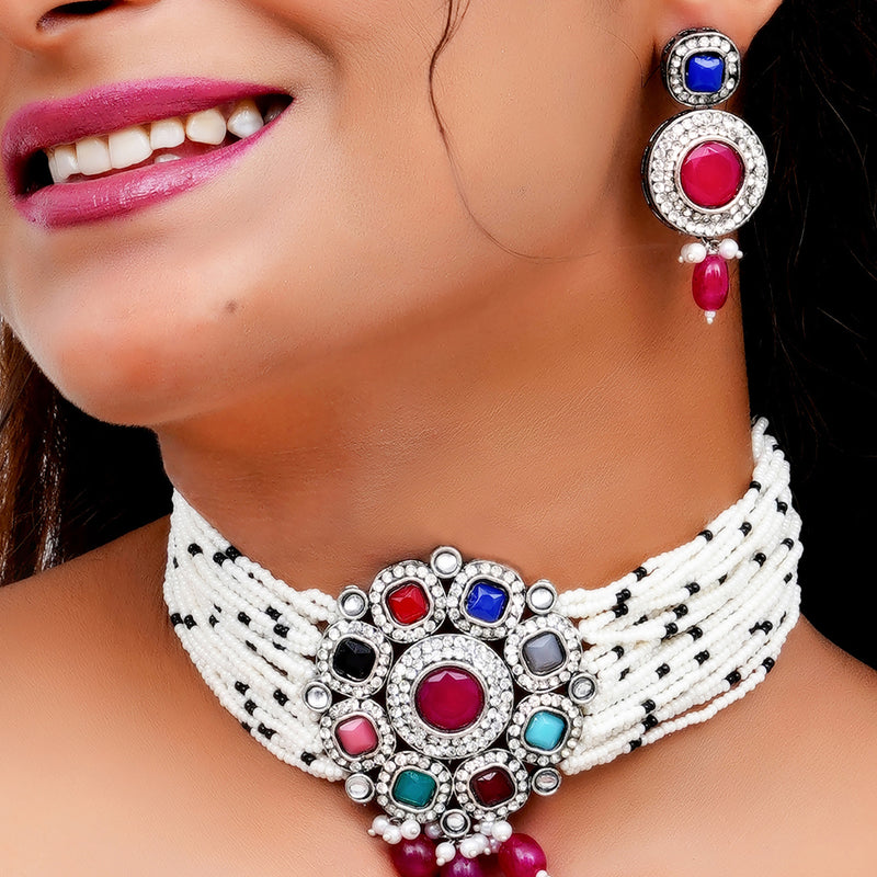 Black Silver Multicolor Jewel Set  (Pack of 1)