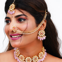 Brass Gold-plated Pink Jewellery Set
