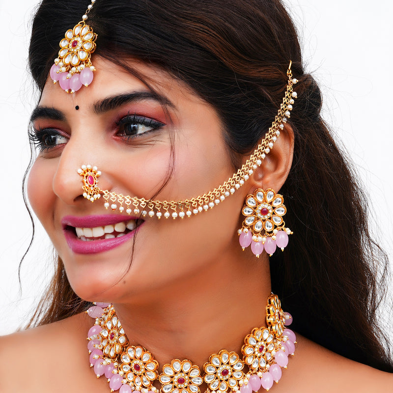 Brass Gold-plated Pink Jewellery Set