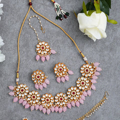 Brass Gold-plated Pink Jewellery Set