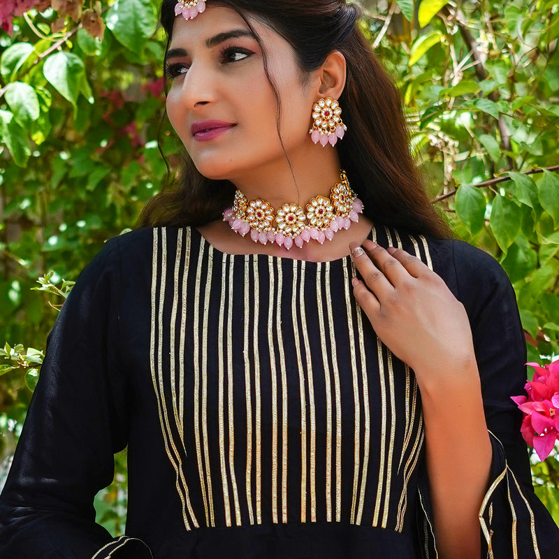 Brass Gold-plated Pink Jewellery Set