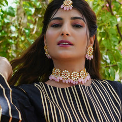 Brass Gold-plated Pink Jewellery Set