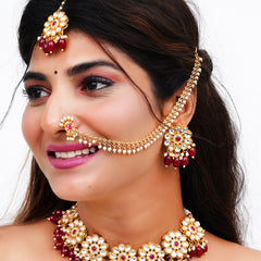 Brass Gold-plated Maroon Jewellery Set