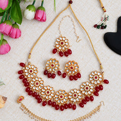 Brass Gold-plated Maroon Jewellery Set