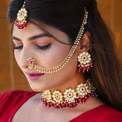 Brass Gold-plated Maroon Jewellery Set