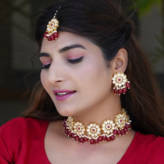 Brass Gold-plated Maroon Jewellery Set
