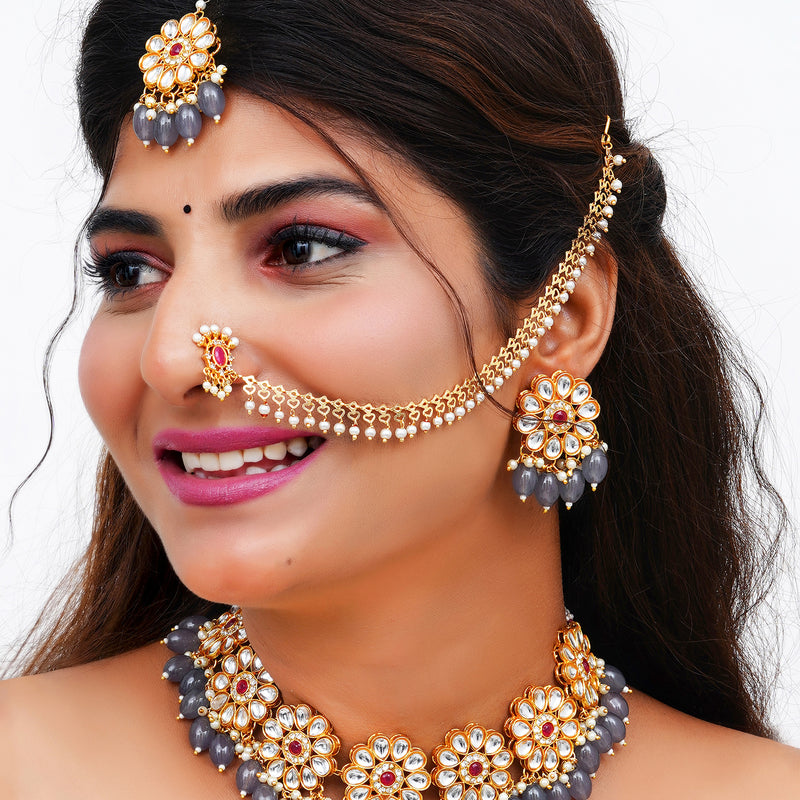 Brass Grey Jewellery Set