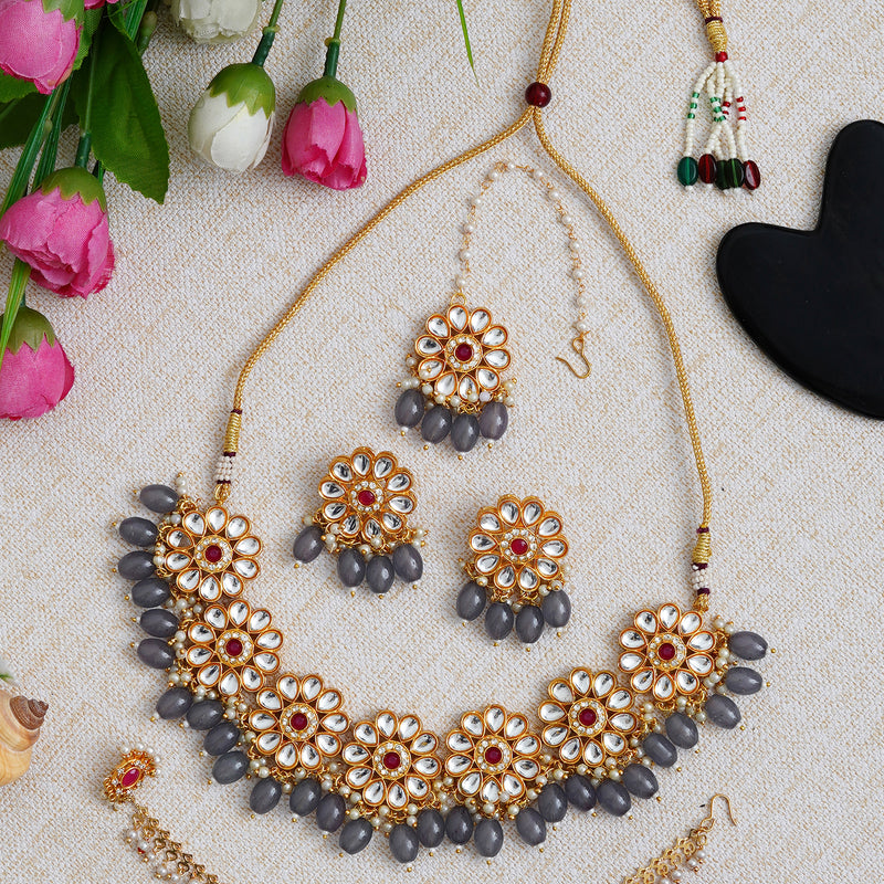 Brass Grey Jewellery Set