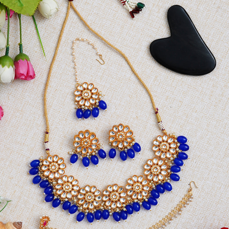 Brass Gold-plated Blue Jewellery Set