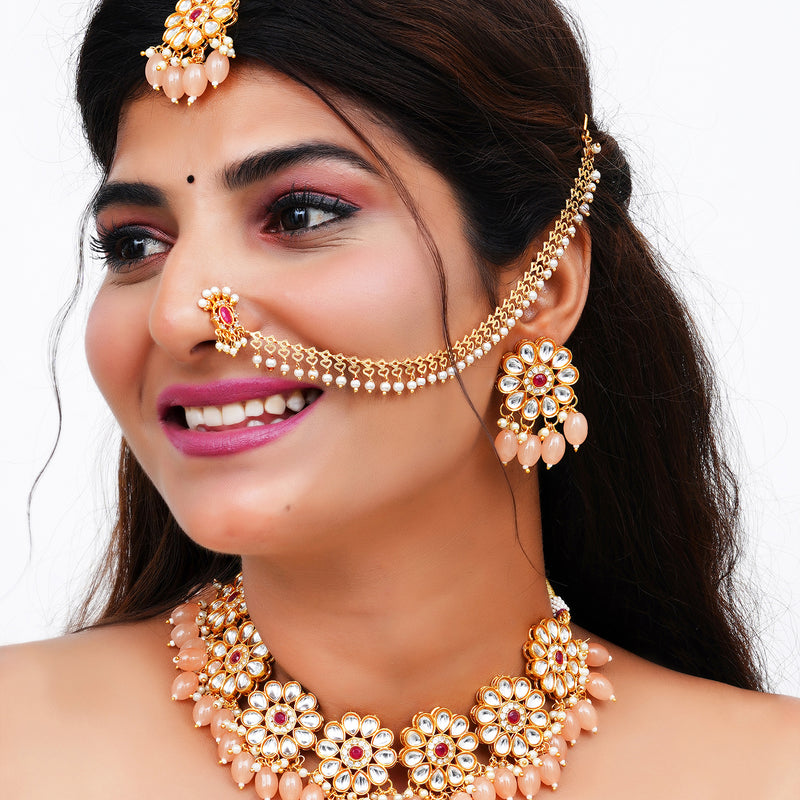 Brass Gold-plated Beige Jewellery Set