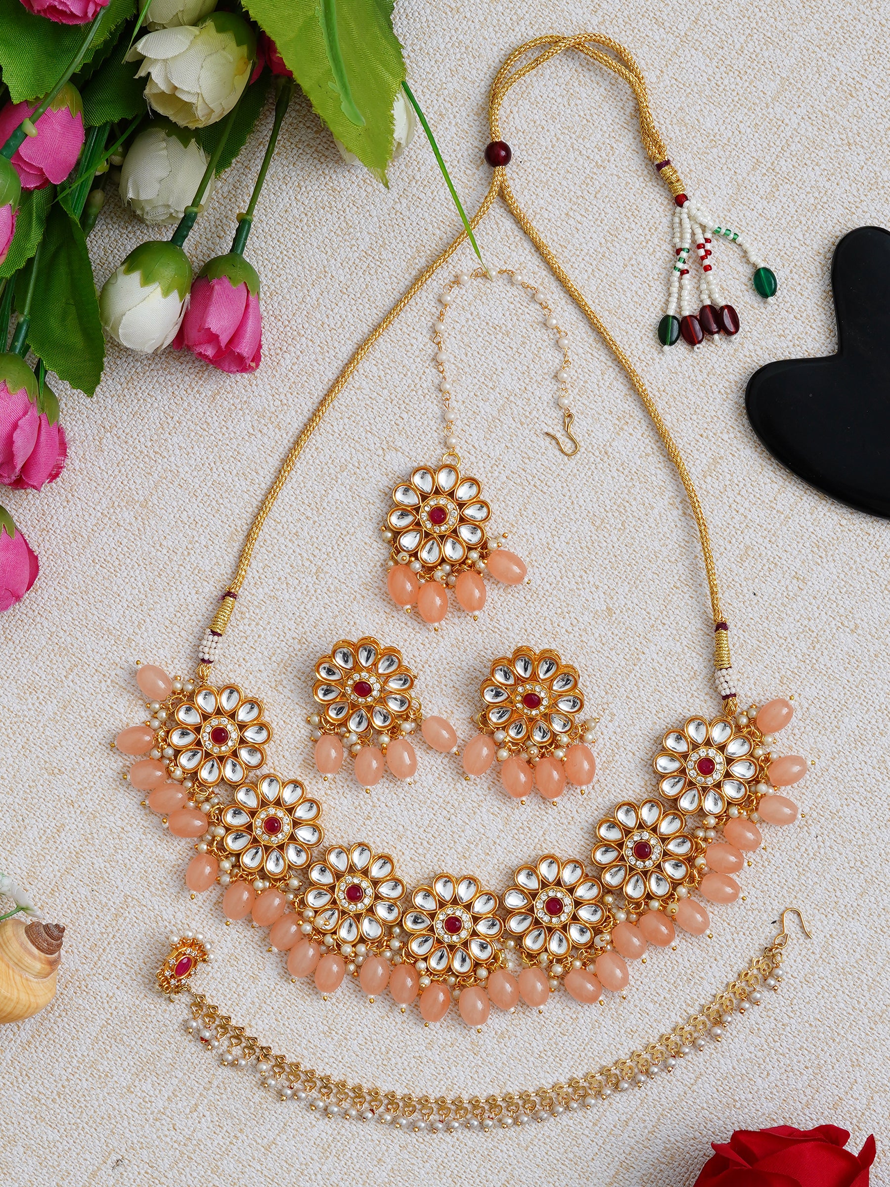 Brass Gold-plated Beige Jewellery Set – ahoorajaipur