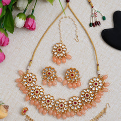 Brass Gold-plated Beige Jewellery Set