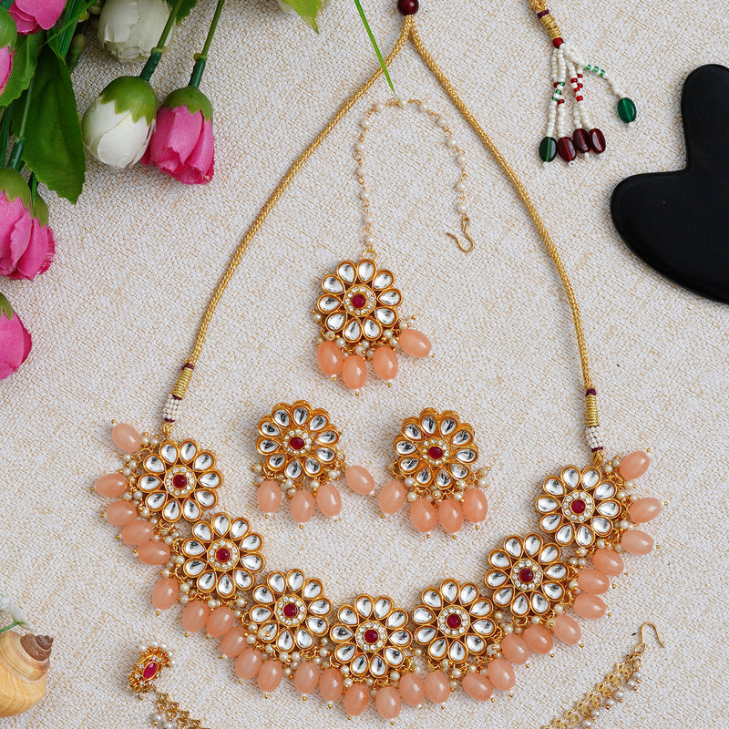 Brass Gold-plated Beige Jewellery Set