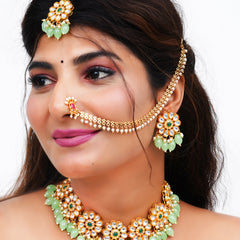 Brass Gold-plated Light Green, Gold Jewellery Set