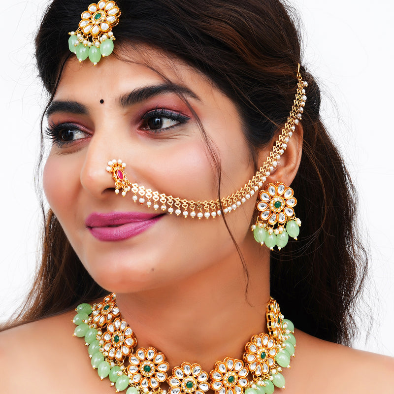 Brass Gold-plated Light Green, Gold Jewellery Set
