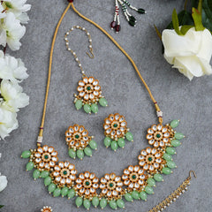 Brass Gold-plated Light Green, Gold Jewellery Set