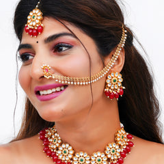 Brass Gold-plated Red Jewellery Set
