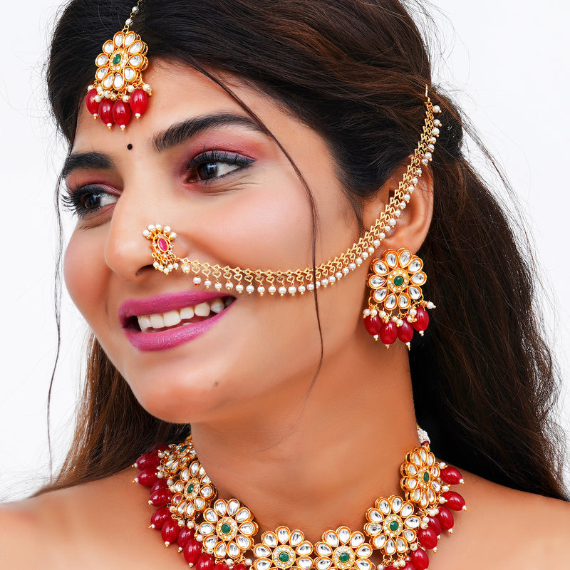 Brass Gold-plated Red Jewellery Set