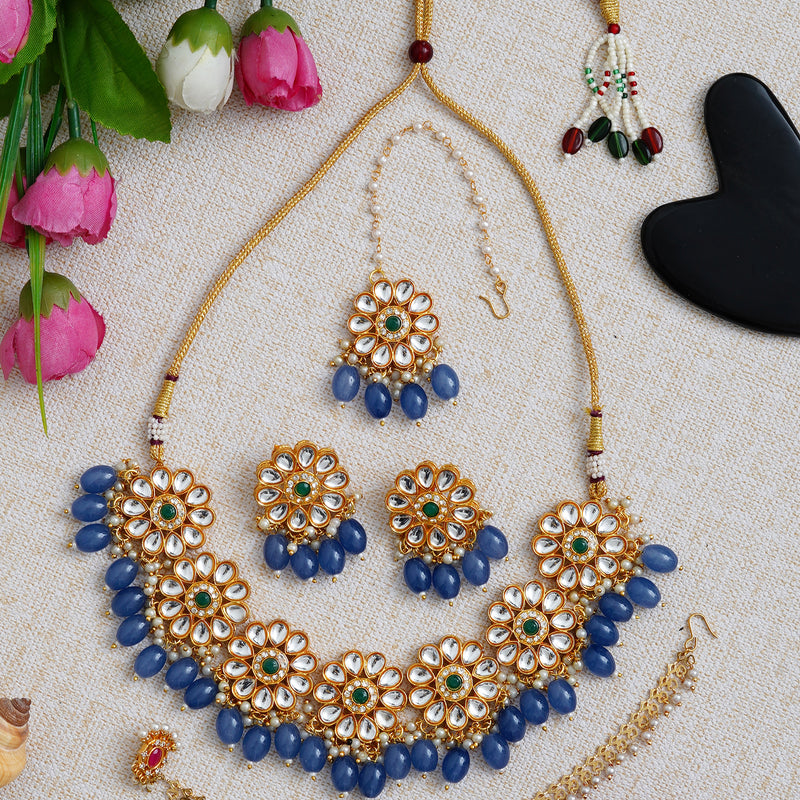 Brass Gold-plated Blue Jewellery Set