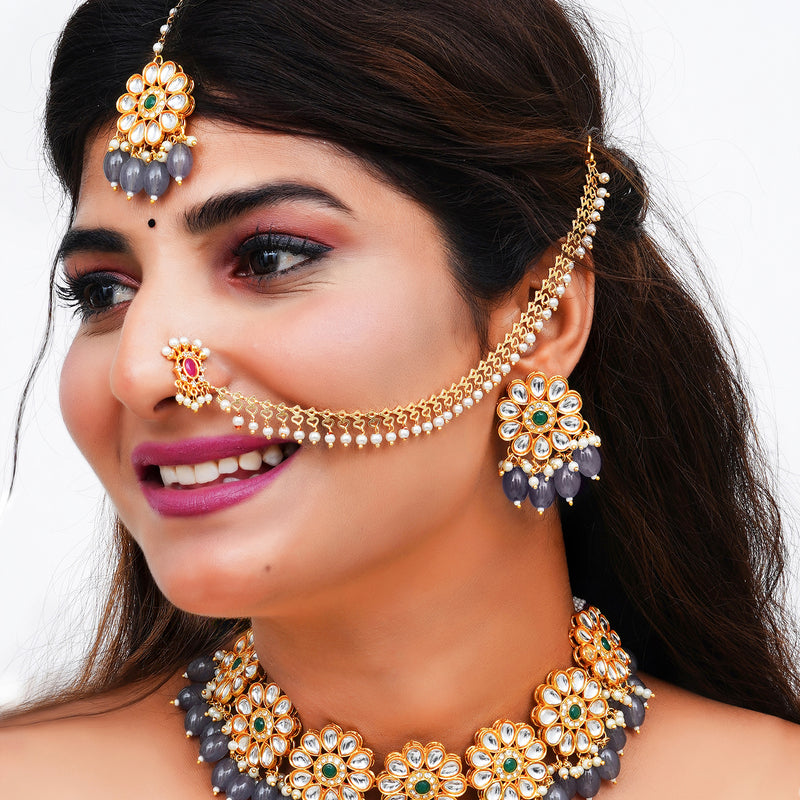 Brass Gold-Plated Grey Jewellery Set