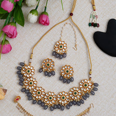 Brass Gold-Plated Grey Jewellery Set