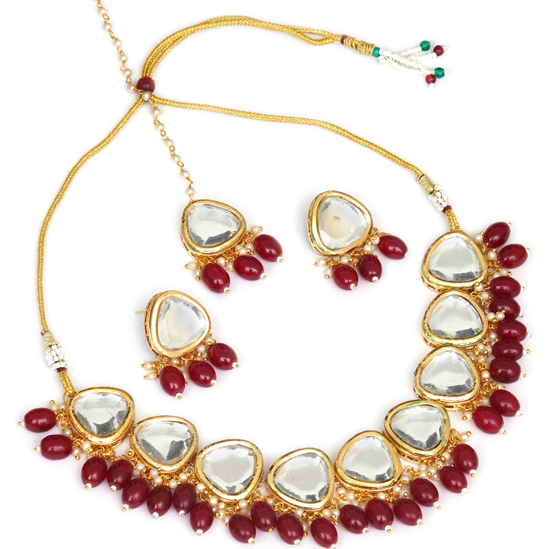 Brass Gold-plated Maroon Jewel Set  (Pack of 4)