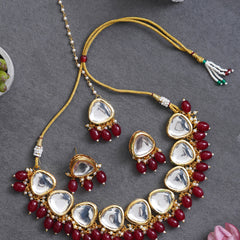 Brass Gold-plated Maroon Jewel Set  (Pack of 4)